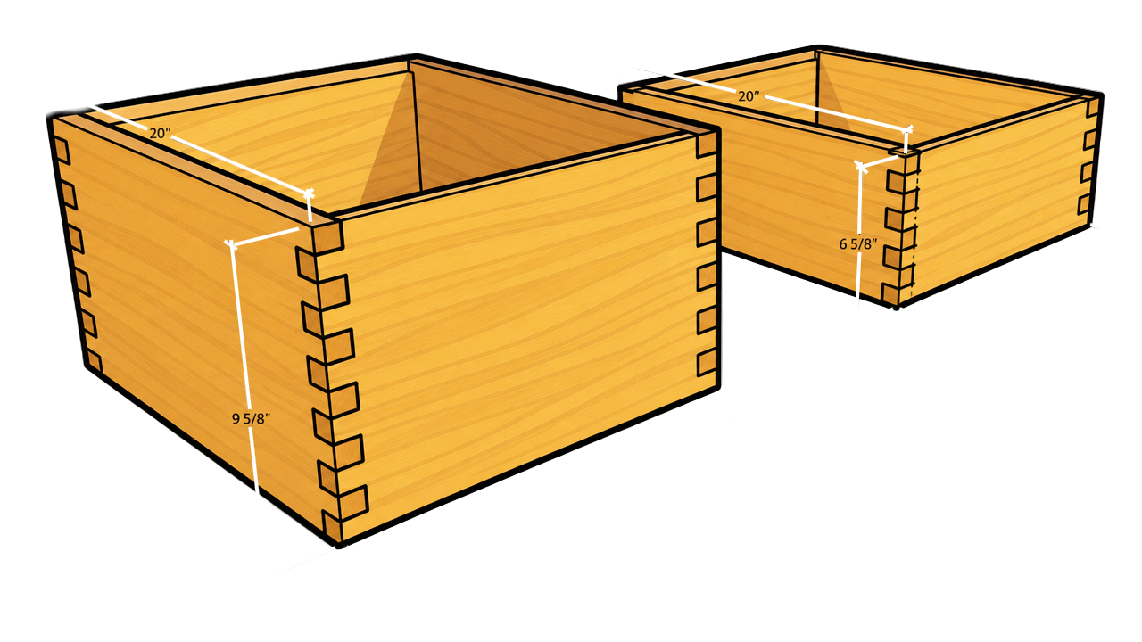 Isometric Dimensions of a Langstroth Deep and Langstroth Medium Super/Box